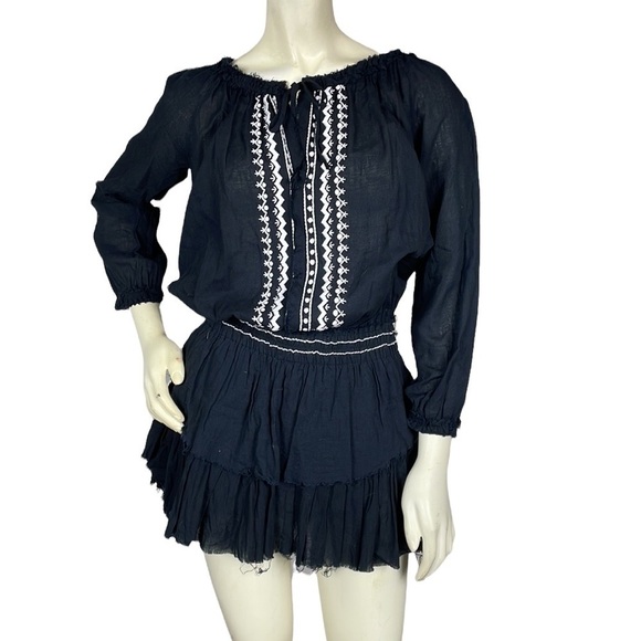 LoveShackFancy Mini Dress Popover Black Boho Long Sleeve Ruffle Tiered Sz XS 0 - Picture 1 of 12